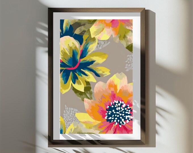 Oversized Floral Wall Art Print – Modern Colorful Flowers (Digital Download)
