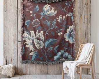 Statement Heirloom Cotton Woven Throw,  A Bold, Curated Textile for Modern Interiors in Cabernet on Ice