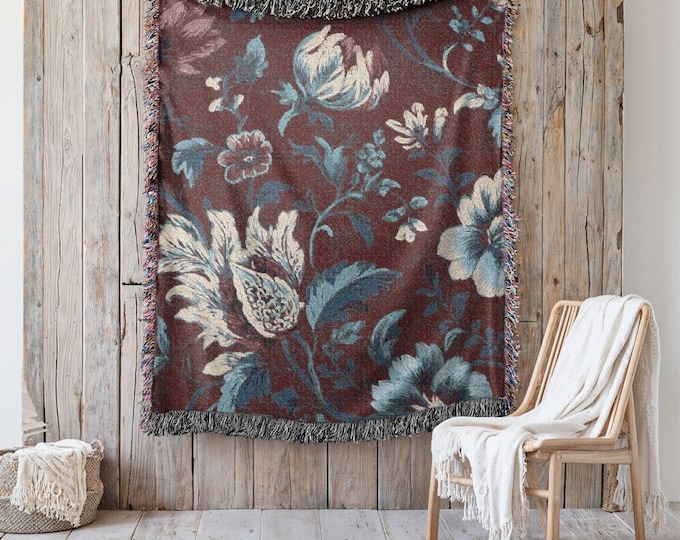 Statement Heirloom Cotton Woven Throw,  A Bold, Curated Textile for Modern Interiors in Cabernet on Ice