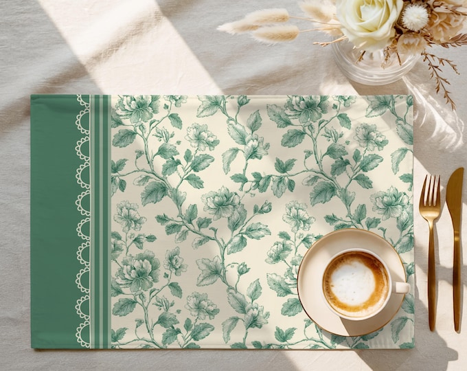 Exclusive Designer Pattern Placemat | 100% Cotton Twill in Mint Garden