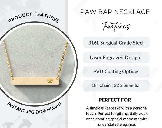 Etsy Listing Photo | Paw Bar Necklace Features Image (JPG Download)