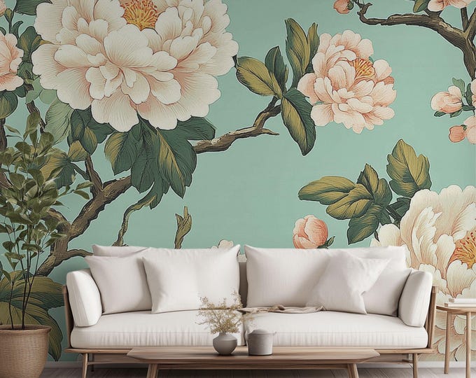 The Belvedere Botanical | Wall Mural Digital Download, Large Floral Print File, Bold Home Decor, Interior Design, Maximalist Wall