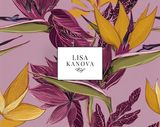 Exclusive License | Purple, Green and Golden Yellow Floral Seamless Repeat Pattern | Lisa Kanova Surface Design