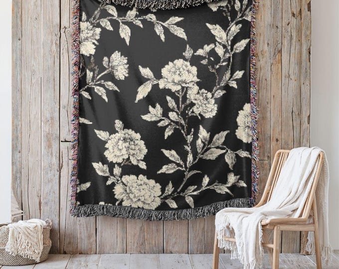 Statement Heirloom Cotton Woven Throw,  A Bold, Curated Textile for Modern Interiors in Classic Floral Avenue