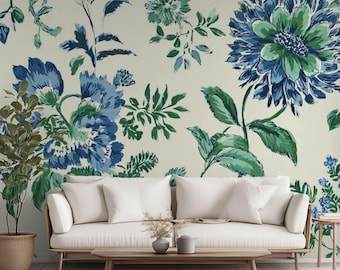 Wall Mural Digital Download, Large Floral Print File, Bold Home Decor, Interior Design, Maximalist Wall in Garden Fancy at the Seaside