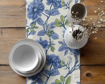 The Beach House Botanical | Cotton Twill Table Runner | Bold Botanical Table Linens by Lisa Kanova