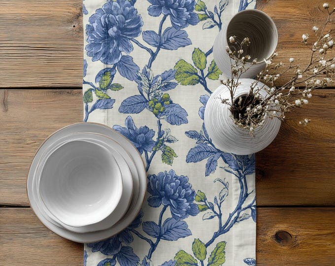 The Beach House Botanical | Cotton Twill Table Runner | Bold Botanical Table Linens by Lisa Kanova