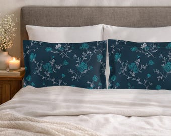 100% Cotton Reversible Pillow Shams in Tideglass Bloom at Sea from The Heritage Toile Collection