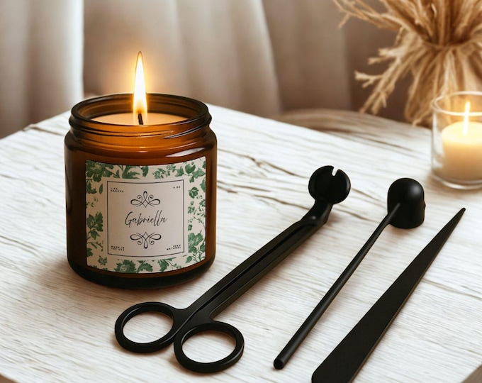 Luxury Personalized Candle Care Set with Black Wick Trimmer, Snuffer, Wick Dipper