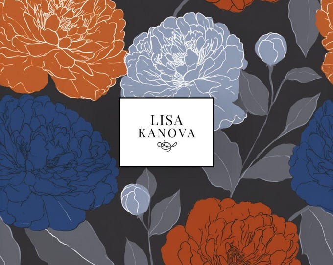 Exclusive License | Blue, Terracotta and Gray Floral Seamless Repeat Pattern | Lisa Kanova Surface Design