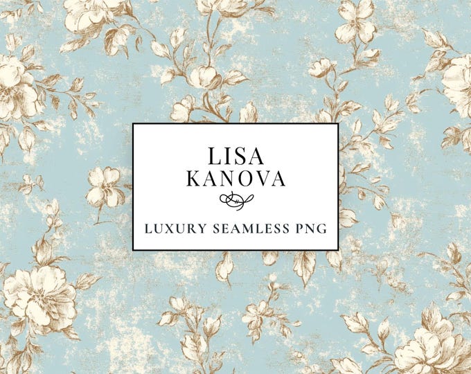 Floral Seamless Pattern: Vintage Blue, Luxury Design (PNG Digital Download)