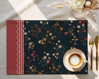 Exclusive Designer Pattern Placemat | 100% Cotton Twill in Night Glow Garden