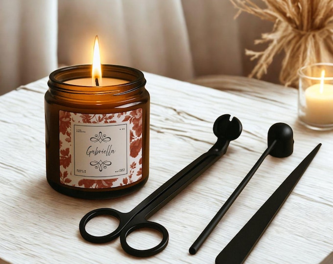 Luxury Personalized Candle Care Set with Black Wick Trimmer, Snuffer, Wick Dipper