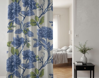 The Beach House Botanical | Artisan Window Curtains - Single Panel Or Pair | Sheer Or Blackout