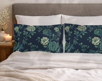 100% Cotton Reversible Pillow Shams in Deep Sea Flora from The Heritage Toile Collection