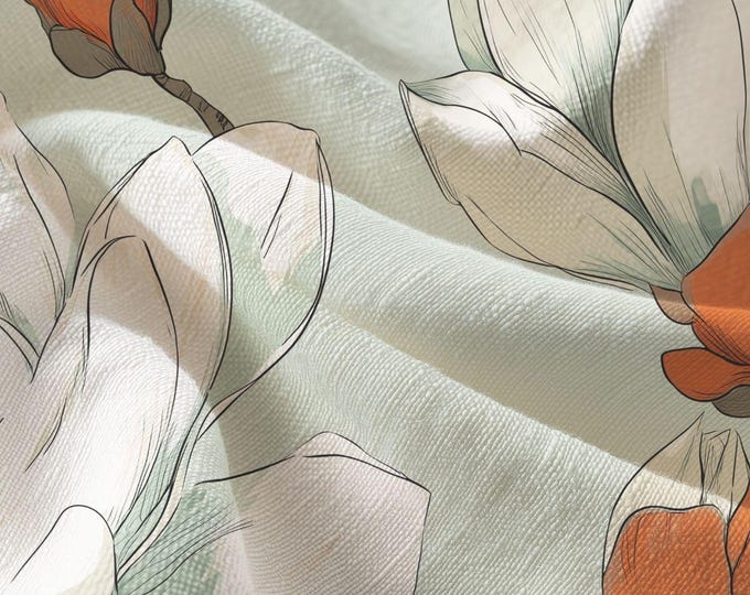 Morning Mist at the Manor | Pima Cotton Bold Botanical Pattern by Lisa Kanova Soft Sage and Burnt Orange