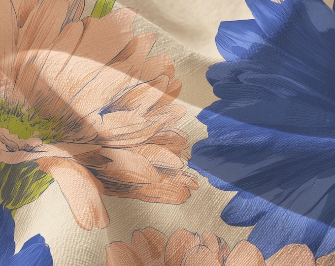 Saturday Market on the Riviera | Pima Cotton Bold Botanical Pattern by Lisa Kanova Peach, Blush and Cobalt