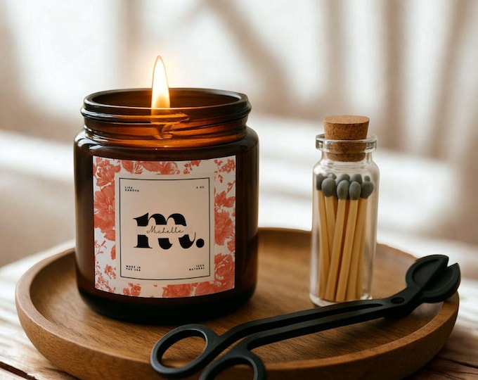 Personalized Soy Candle Gift Set: Matches & Wick Trimmer