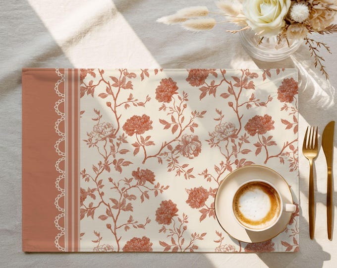 Exclusive Designer Pattern Placemat | 100% Cotton Twill in Coral Garden