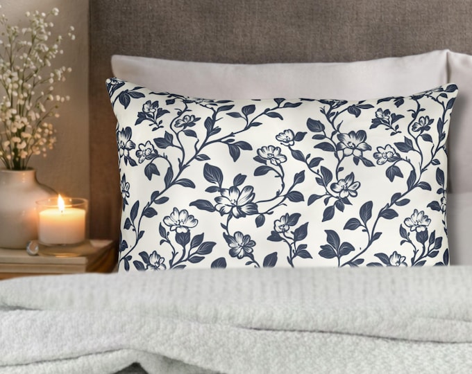 Navy Floral Vine Pillow Sham | Cotton Decorative Pillowcase