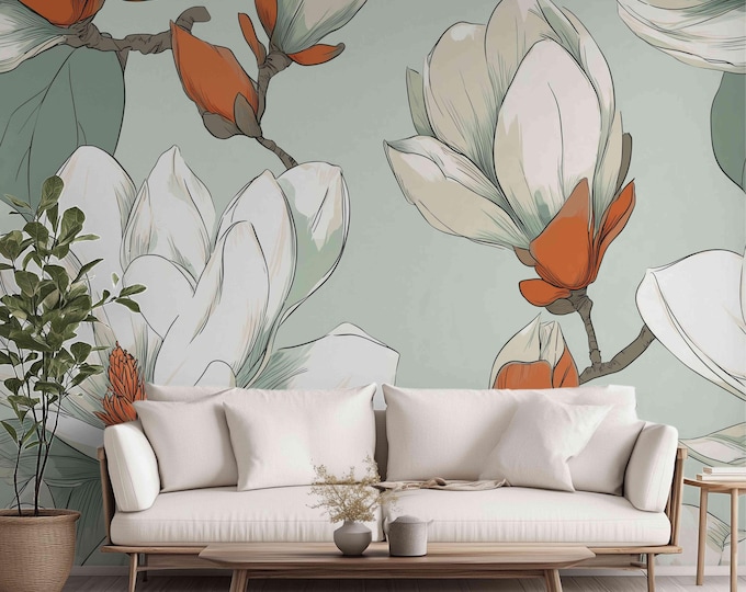 Morning Mist at the Manor | Wall Mural Digital Download, Large Floral Print File, Bold Home Decor, Interior Design, Maximalist Wall