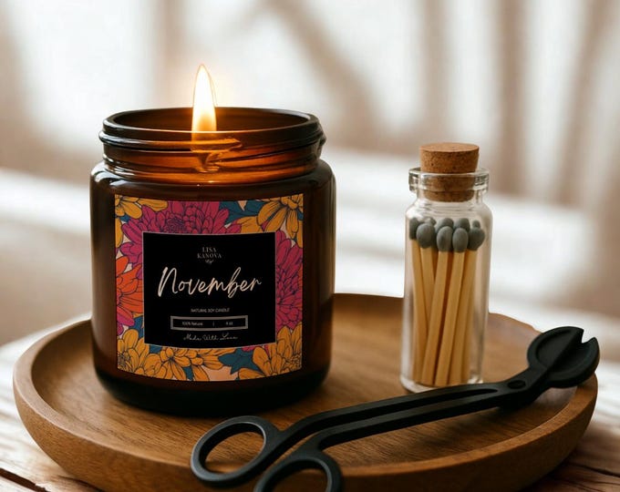 Luxury Candle 3 Piece Gift Set Birth Flower Edition by Lisa Kanova - November Chrysanthemum