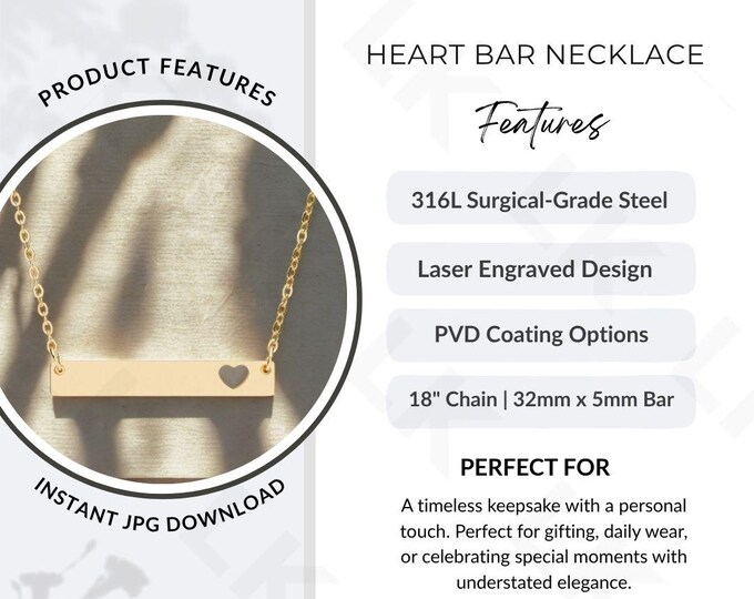 Etsy Listing Photo | Heart Bar Necklace Features Image (JPG Download)