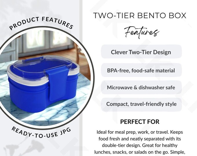 Etsy Listing Photo | Two-Tier Bento Box Features Image (JPG Download)