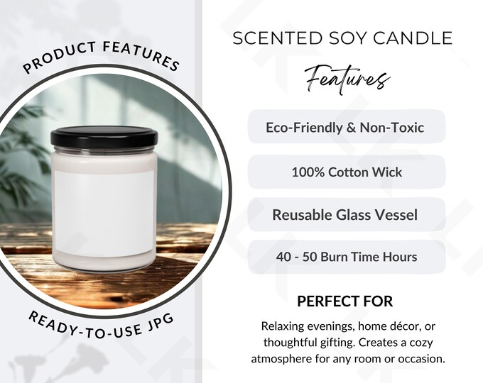 Etsy Listing Image | Scented Soy Candle Features Graphic (Instant JPG Download)