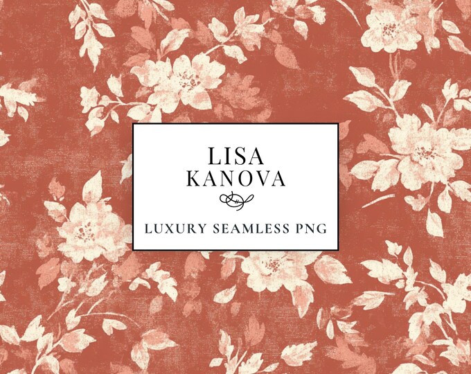 Vintage Floral Seamless Pattern: Terracotta, Ivory (PNG Digital Download)