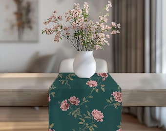 100% Cotton Twill Designer Cotton Table Runner in Quiet Blooms at Dusk by Lisa Kanova from The Heritage Toile Collection