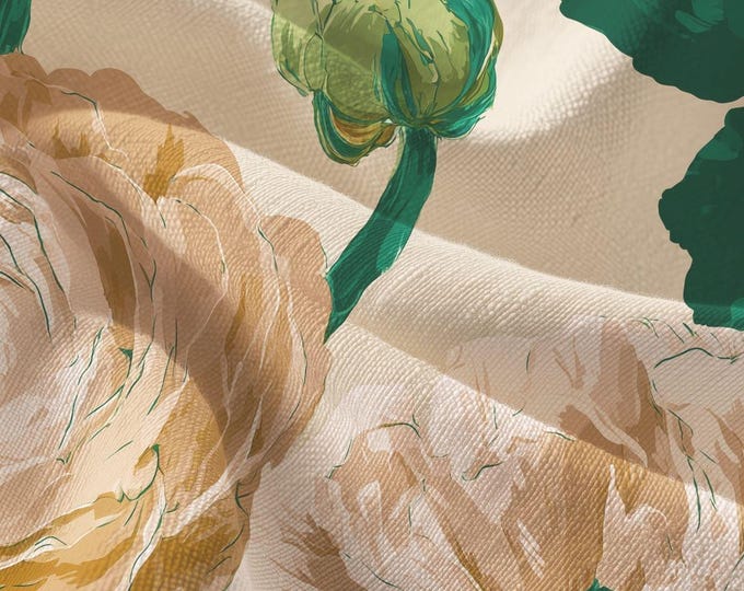 Music in the Green Room | Pima Cotton Bold Botanical Pattern by Lisa Kanova Green and Warm Ivory