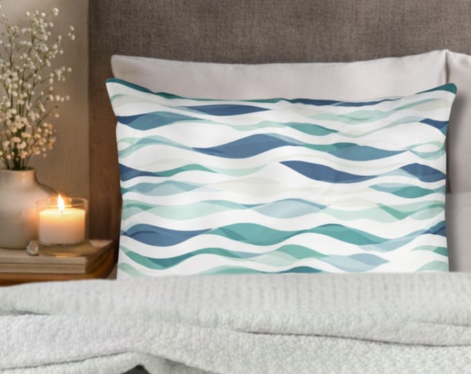 Ocean Wave Pattern Pillow Sham | Teal Blue Wavy Pillowcase