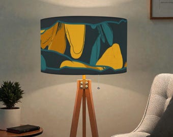 Designer Wood and Linen Tripod Floor Lamp Made in USA by Lisa Kanova