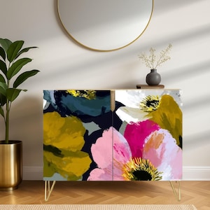 Artisan Wooden Storage Cabinet – USA Made Mid-Century Design - Double Door Art for Entryway, Bar, Living Space in Painters Meadow