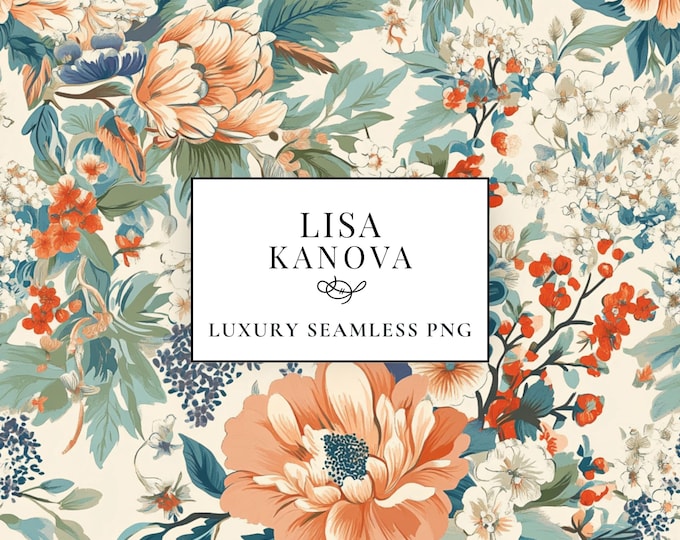 Floral Seamless PNG Pattern, Vintage Style (Digital Download)