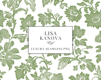 Green Floral Seamless Pattern, Cottagecore Fabric Design (PNG Digital Download)