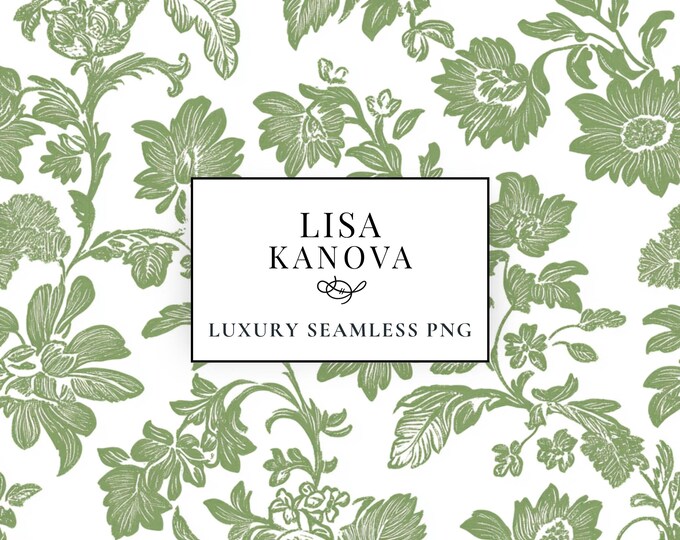 Green Floral Seamless Pattern, Cottagecore Fabric Design (PNG Digital Download)