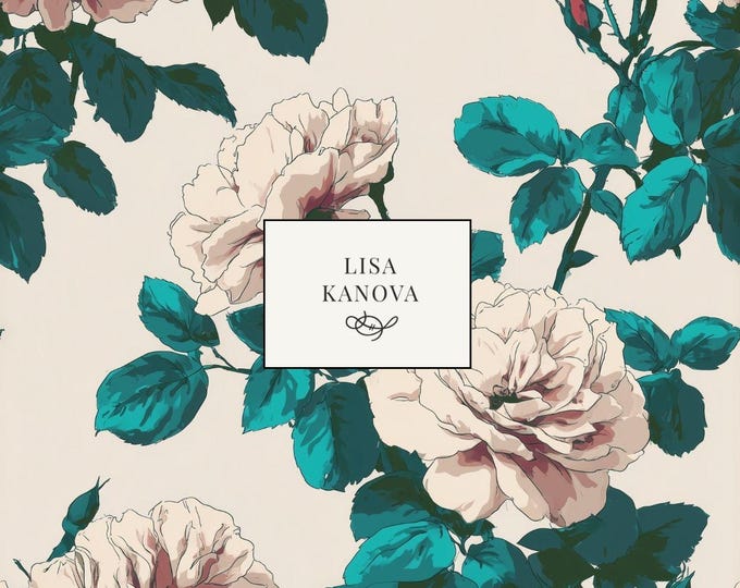 A Proper Rose Garden | Blush and Teal Floral Seamless Repeat Pattern | Lisa Kanova Surface Design