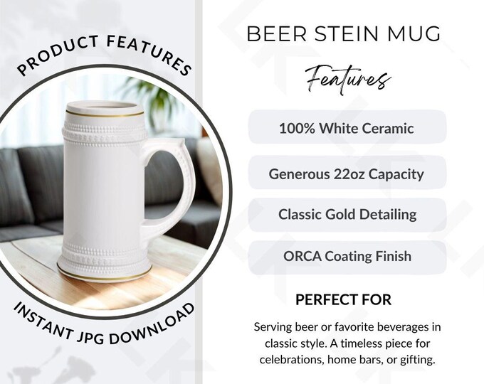 Etsy Listing Photo | Beer Stein Mug Features Image (JPG Download)