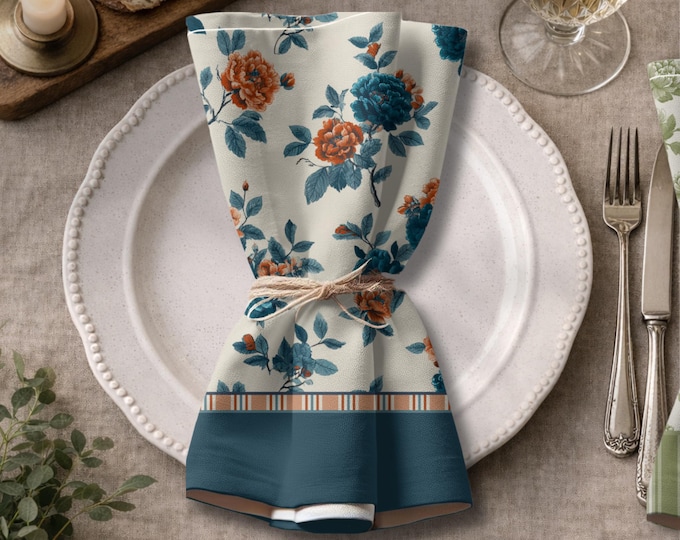 Designer Set of 4 - 100% Cotton Twill 22" x 22" Modern Heirloom Napkins in Brilliant Garden