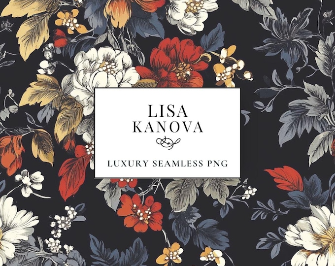 Designer Floral Seamless Pattern – Moody Vintage PNG (Digital Download)