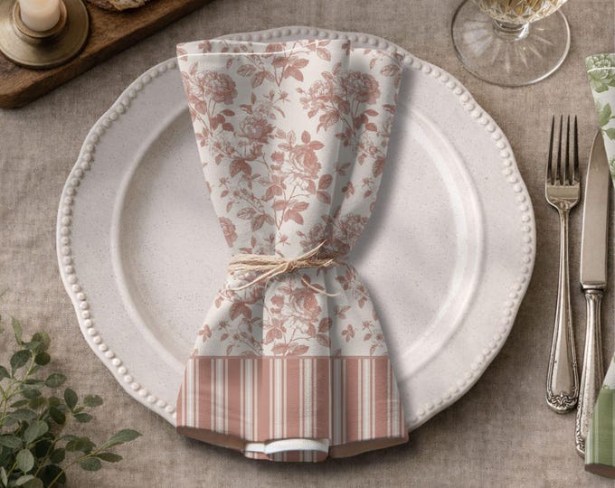 Designer Set of 4 - 100% Cotton Twill 22" x 22" Modern Heirloom Napkins in Curtsey Blush