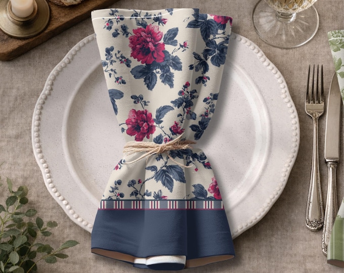 Designer Set of 4 - 100% Cotton Twill 22" x 22" Modern Heirloom Napkins in Joyful Garden