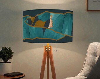 Designer Wood and Linen Tripod Floor Lamp Made in USA by Lisa Kanova