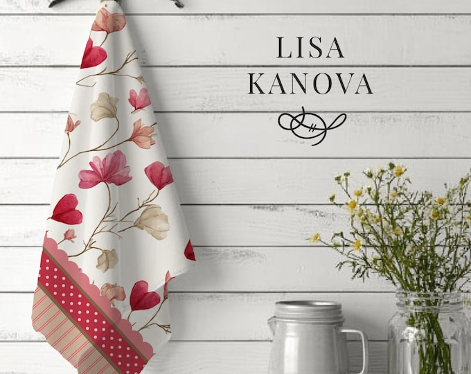 Heart Floral Pattern 100% Cotton Tea Towel | Vintage Heirloom Valentine Motif