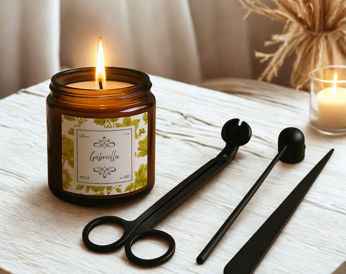 Luxury Personalized Candle Care Set with Black Wick Trimmer, Snuffer, Wick Dipper