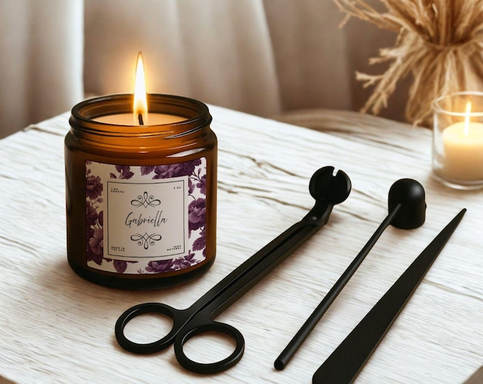 Luxury Personalized Candle Care Set with Black Wick Trimmer, Snuffer, Wick Dipper