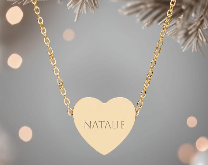Engraved Heart Pendant Necklace, Personalized Stainless Steel Jewelry