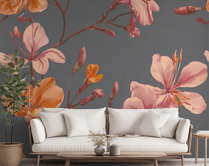 Sunset After the Rain | Wall Mural Digital Download, Large Floral Print File, Bold Home Decor, Interior Design, Maximalist Wall